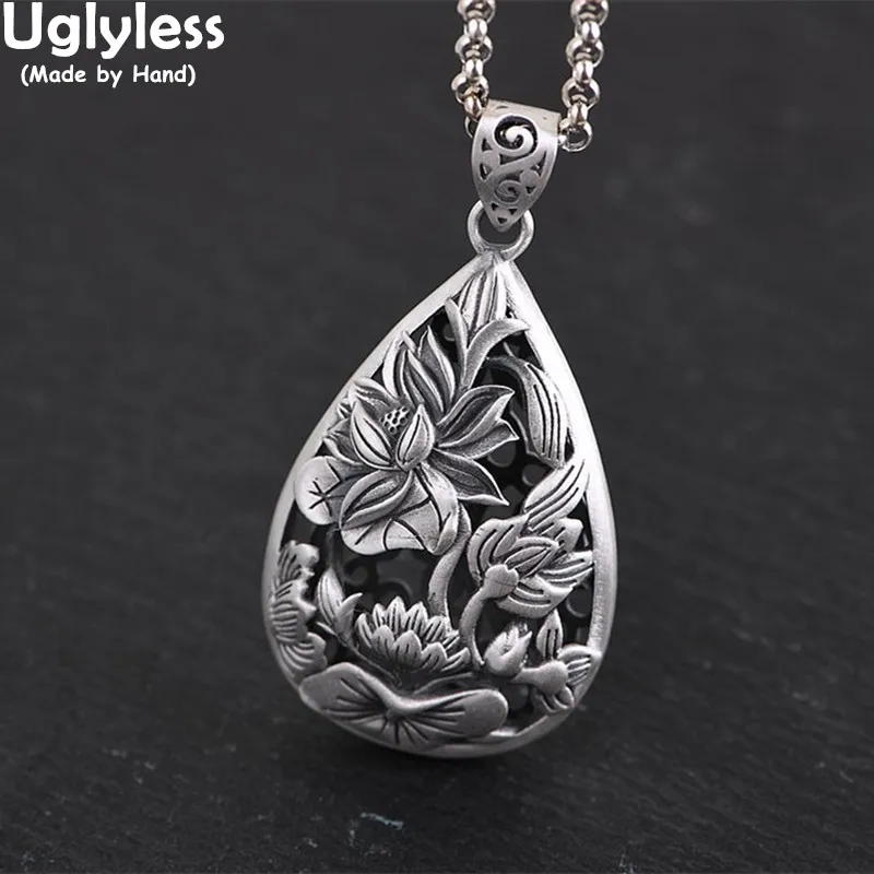 Uglyless 100% Real 990 Pure Silver Pendants for Women Hollow Lotus Necklace NO Chain Water Drop Vintage Jewelry Thai Silver C001
Uglyless 100% Real 990 Pure Silver Pendants for Women Hollow Lotus Necklace NO Chain Water Drop Vintage Jewelry Thai Silver C001