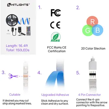 RGB LED Light Strip Kit, 16.4 Feet - Includes Power Supply and Controller. 150 LEDs, 12V DC Tape Lights jk902
RGB LED Light Strip Kit, 16.4 Feet - Includes Power Supply and Controller. 150 LEDs, 12V DC Tape Lights jk902