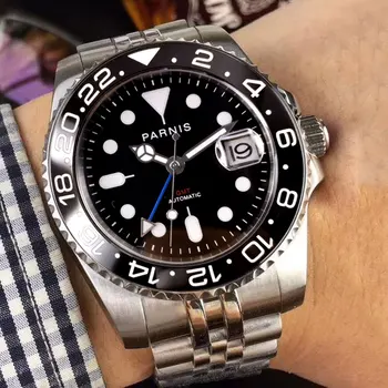 2018 New Arrival 40mm Parnis black dial luminous markers Stainless steel case GMT Automatic movement Men's business Watch 
2018 New Arrival 40mm Parnis black dial luminous markers Stainless steel case GMT Automatic movement Men's business Watch