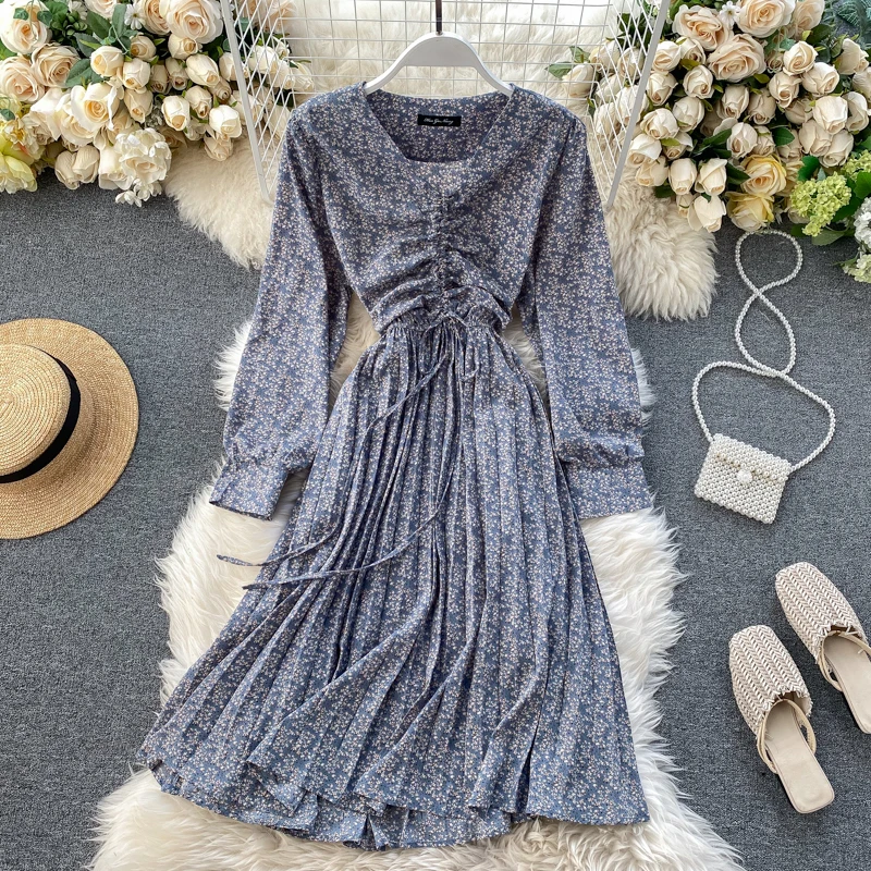 French Eustoma Long-sleeved Dress Women Spring 2020 Female Temperament V-neck Drawstring Pleated Slimming Floral Maxi Dress
French Eustoma Long-sleeved Dress Women Spring 2020 Female Temperament V-neck Drawstring Pleated Slimming Floral Maxi Dress