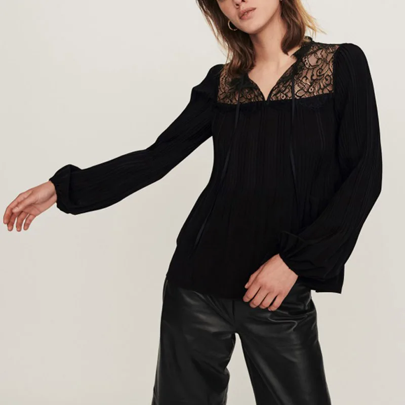 Chiffon Blouses Women Shirts Black Autumn Winter Lace Vintage Flare Sleeve Ribbed French Runway Design Dropshipping
Chiffon Blouses Women Shirts Black Autumn Winter Lace Vintage Flare Sleeve Ribbed French Runway Design Dropshipping