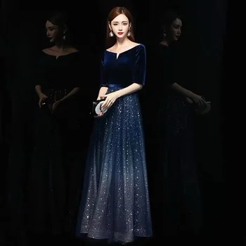 parkle Navy Blue Velvet Evening Dresses Long A-Line Scoop-Neck Elegant Long Prom Gowns For Wedding Banquet Birthday Party Dress
parkle Navy Blue Velvet Evening Dresses Long A-Line Scoop-Neck Elegant Long Prom Gowns For Wedding Banquet Birthday Party Dress
