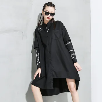 Spring Autumn 2020 Women New Asymmetrical Letter Printed Shirts Loose Turn Down Collar Patchwork Long Sleeve Shirt Big Size
Spring Autumn 2020 Women New Asymmetrical Letter Printed Shirts Loose Turn Down Collar Patchwork Long Sleeve Shirt Big Size