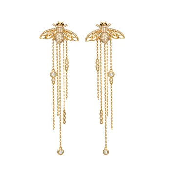 High end stereo diamond inlaid bee tassel back hanging dual-purpose earrings women 
High end stereo diamond inlaid bee tassel back hanging dual-purpose earrings women