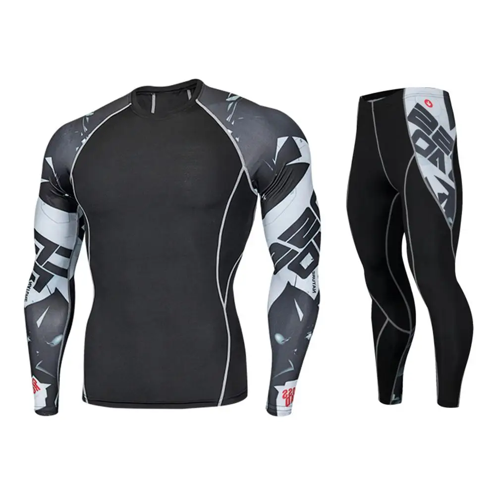 2Pcs/Set Men Sports Suit Fitness Clothing Printed Tracksuit Compression Long Sleeve Shirt Pants Workout Rashguard Tights 
2Pcs/Set Men Sports Suit Fitness Clothing Printed Tracksuit Compression Long Sleeve Shirt Pants Workout Rashguard Tights