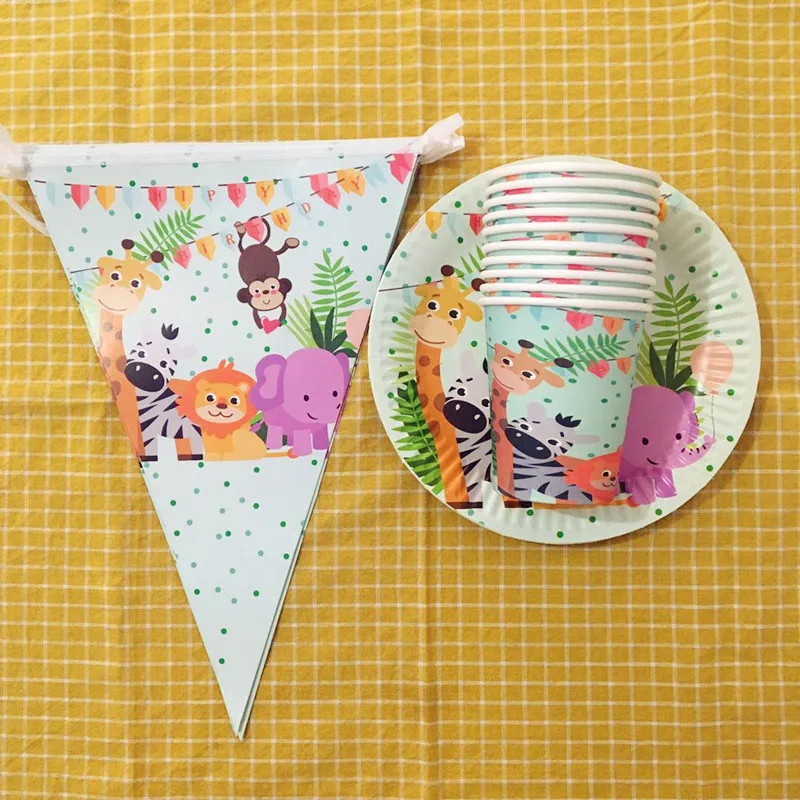 21pcs/set Cartoon Safari Jungle Animals Theme 10pcs plates+10pcs paper cups+1pcs flag Disposable Tableware Sets Kids Favor
21pcs/set Cartoon Safari Jungle Animals Theme 10pcs plates+10pcs paper cups+1pcs flag Disposable Tableware Sets Kids Favor