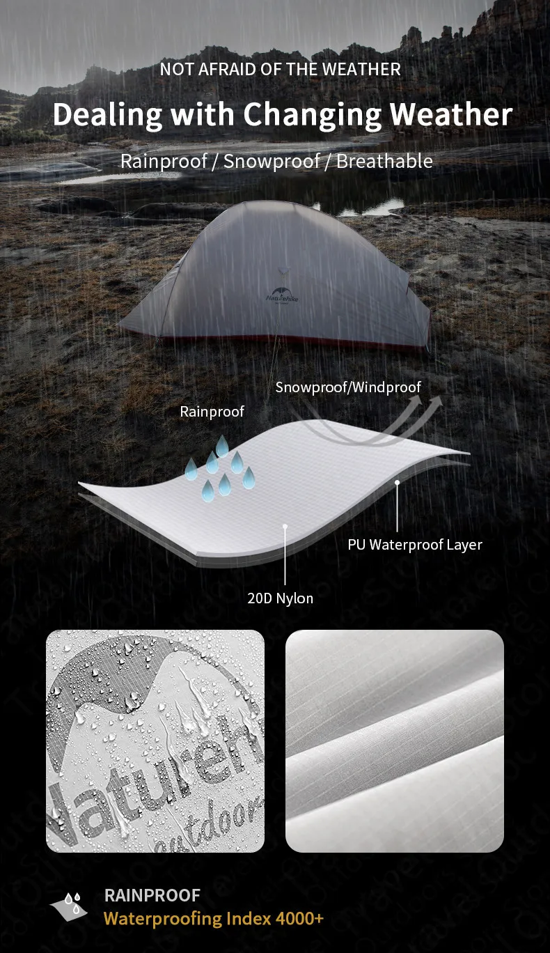 Naturehike – Tente de camping ultralégère pour 1, 2 ou 3 personnes, double couche NH17T001-T avec poteau en aluminium et en silicone, 20D Naturehike – Tente de camping ultralégère pour 1, 2 ou 3 personnes, double couche NH17T001-T avec poteau en aluminium et en silicone, 20D