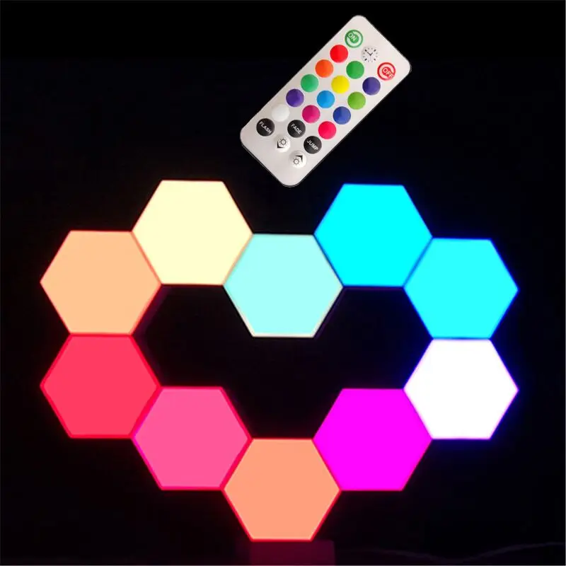 

Remote controlled Usb powered Touch sensitive Led Lighting Quantum Wall lamp Hexagonal Modular RGB Honeycomb DIY Night Light