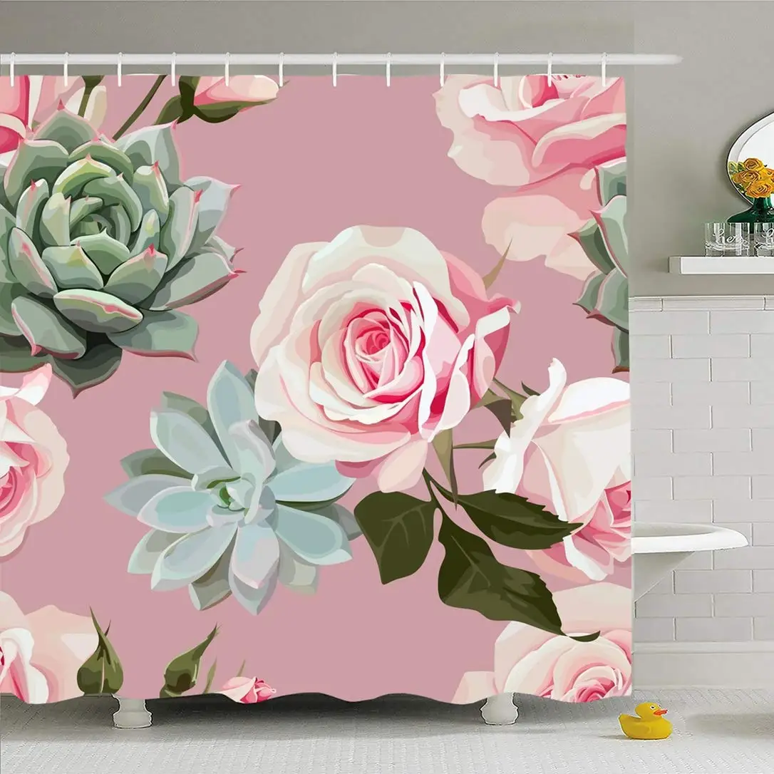 Shower Curtain Set with Hooks 66x72 Succulents Agave Roses Pattern White Floral Tropical Summer Flowered Nature Home Textures
Shower Curtain Set with Hooks 66x72 Succulents Agave Roses Pattern White Floral Tropical Summer Flowered Nature Home Textures