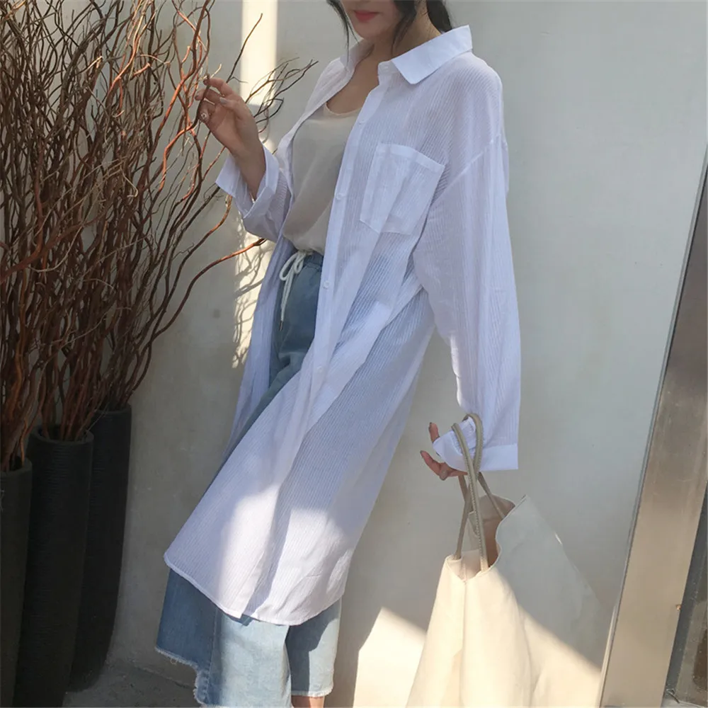 100% Cotton Casual White Long Blouse Women 2018 Spring Women Long Sleeve White Shirts Blouse High quality loose Blouse Tops (13)