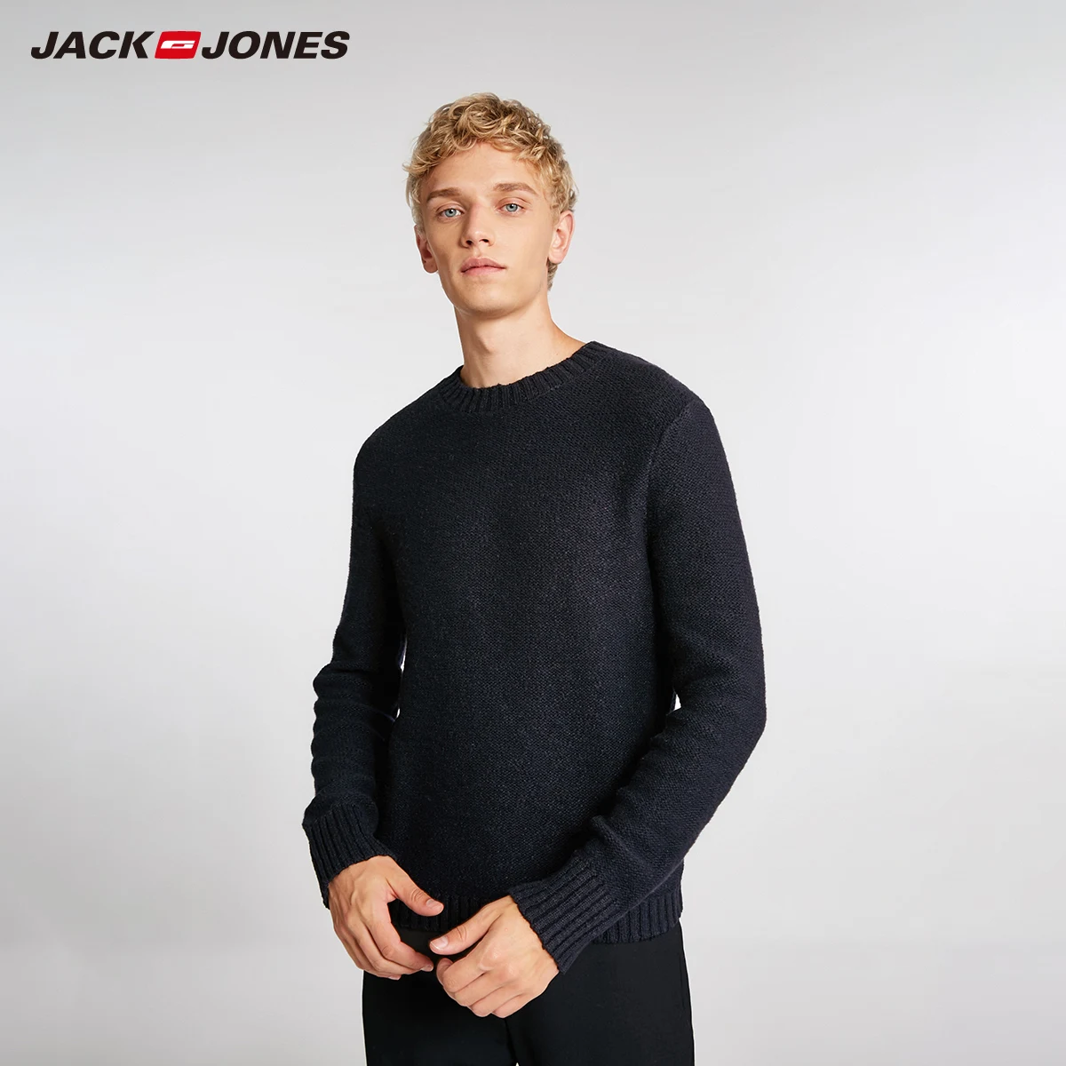 Фото Мужской однотонный шерстяной свитер JackJones 218425528|Джемперы - купить