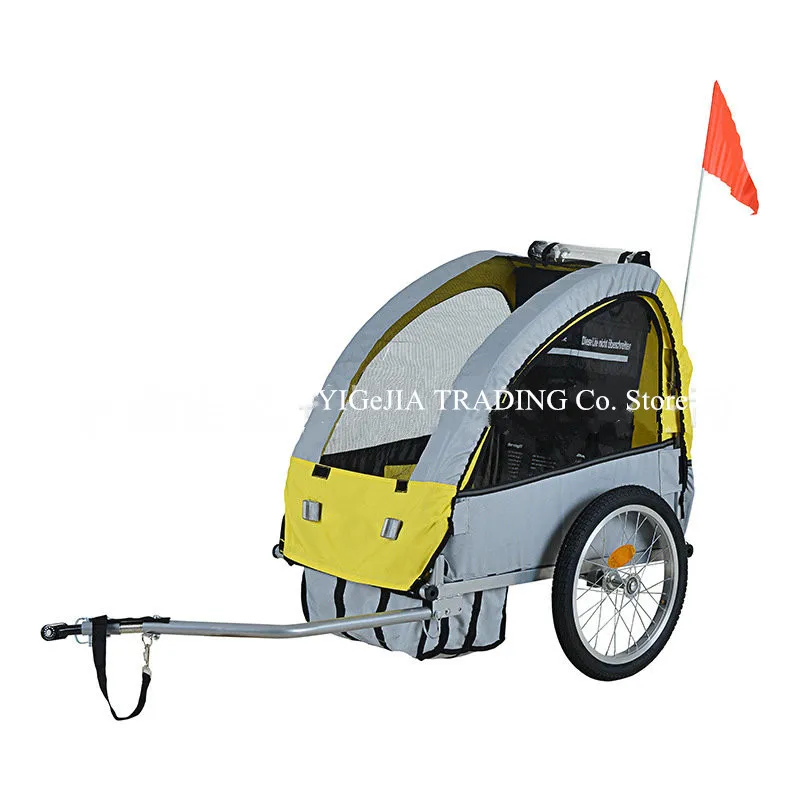 Single Child Bicycle Trailer with Bottom Storage Bag 2 in 1 Canopy Kids Bike Carriage Yellow Grey Color Wagon | Мать и ребенок