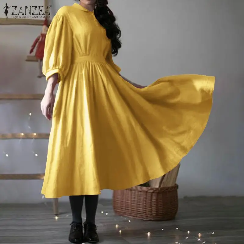 Vintage Midi Shirt Dress women's Spring Sundress ZANZEA Fashion Long Vestidos Female Puff Sleeve Casual Pleated Robe Plus Size
Vintage Midi Shirt Dress women's Spring Sundress ZANZEA Fashion Long Vestidos Female Puff Sleeve Casual Pleated Robe Plus Size