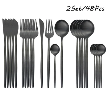48Pcs/Set Balck Dinnerware Set 304 Stainless Steel Cutlery Set Knife Fork Spoons Flatware Set Kitchen Party Tableware Silverware
48Pcs/Set Balck Dinnerware Set 304 Stainless Steel Cutlery Set Knife Fork Spoons Flatware Set Kitchen Party Tableware Silverware