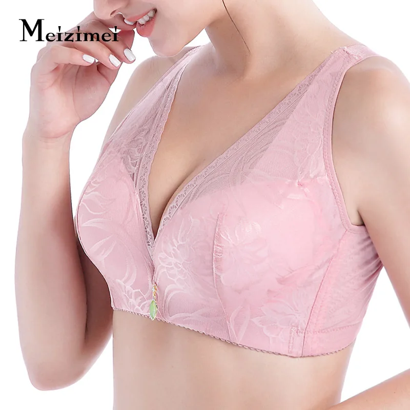 Фото Meizimei Sexy Woman Plus Size Underwear Minimizer Bras for Women Push Up Bralette Wire-Free Lace Brassiere Intimates Girl BH | Женская