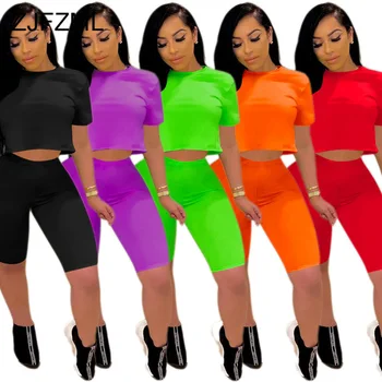 Neon Green Summer 2 Piece Sets Womens Outfits Round Neck Short Sleeve Crop Top And Biker Shorts Casual Plus Size Matching Suits 
Neon Green Summer 2 Piece Sets Womens Outfits Round Neck Short Sleeve Crop Top And Biker Shorts Casual Plus Size Matching Suits