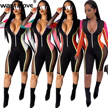 Wantmove winter jumpsuit sexy zipper mesh stitching long sleeve slim shorts 2019 new casual women jumpsuit outfit WM947 
Wantmove winter jumpsuit sexy zipper mesh stitching long sleeve slim shorts 2019 new casual women jumpsuit outfit WM947