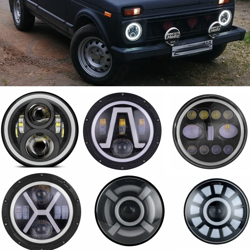 Комплект круглсветодиодный светодиодных фар 2x7 дюймов для Jeep Wrangler JK TJ LJ lada niva 4x4