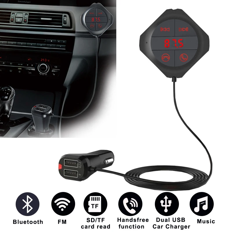 Car MP3 Player FM Transmitter Bluetooth Modulator Handsfree Car Kit Car Music player Radio Monitor TF U Disk 2 USB Car Charger
Car MP3 Player FM Transmitter Bluetooth Modulator Handsfree Car Kit Car Music player Radio Monitor TF U Disk 2 USB Car Charger