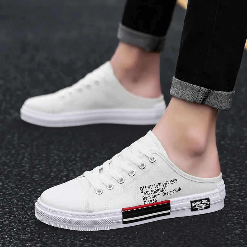 Moccosins Men's Summer Men Korean-style Canvas Trendy Shoes Social Slip-on Lazy No Heel Slipper Casual Shoe