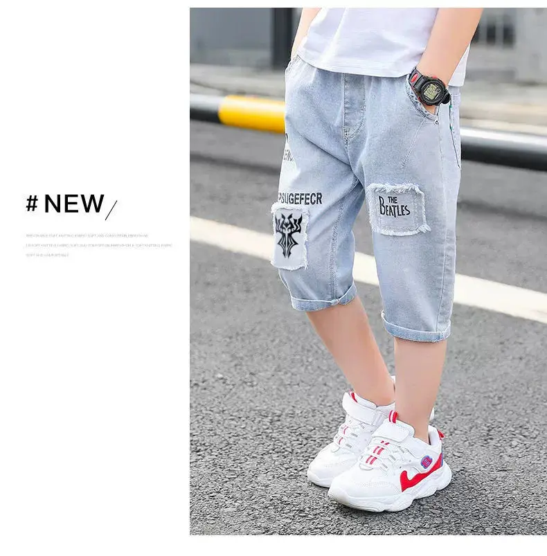 Children's Hole-Denim Splicing Shorts
