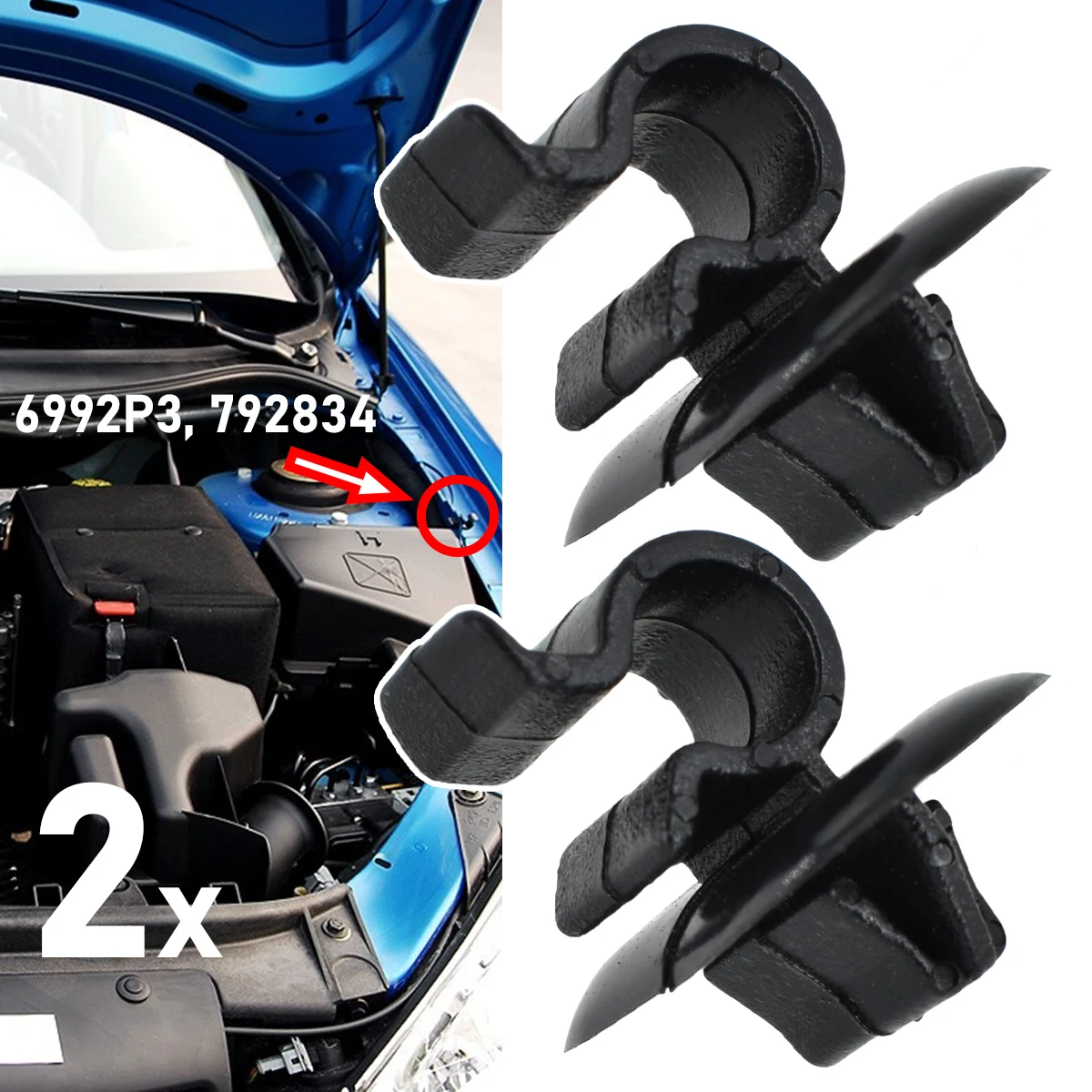 

2x Bonnet Rod Hood Support Prop Stay Clip Holder Clamp 792834 For Peugeot 1007 106 206 306 3008 407 Partner B9 Fastener Retainer
