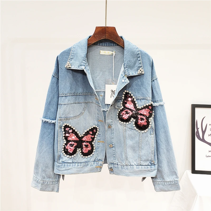 2019 spring and autumn new heavy work sequins diamond butterfly denim jacket female loose leisure
2019 spring and autumn new heavy work sequins diamond butterfly denim jacket female loose leisure