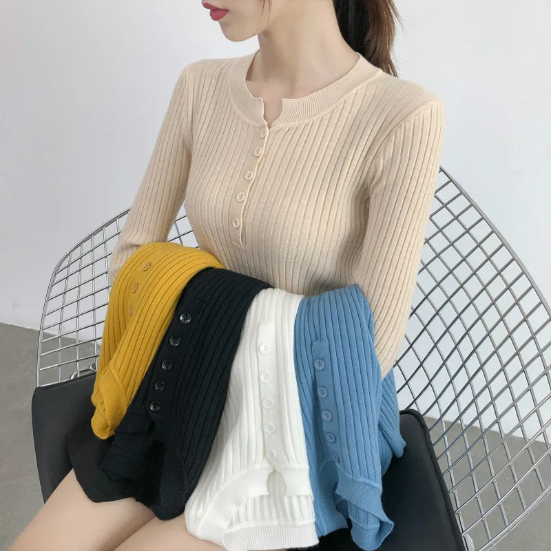 New button long sleeve Elasticity Pulloversr/lady Pullover knitted sweater with round collar in autumn and winter
New button long sleeve Elasticity Pulloversr/lady Pullover knitted sweater with round collar in autumn and winter