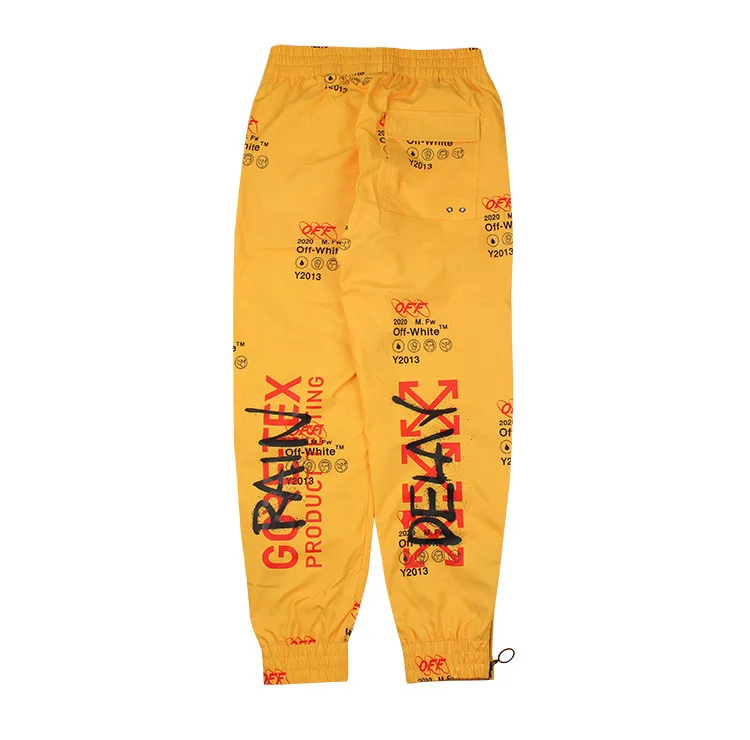 Ow Yellow Graffiti Casual Pants Men And Women Popular Brand Trousers High Quality 
Ow Yellow Graffiti Casual Pants Men And Women Popular Brand Trousers High Quality