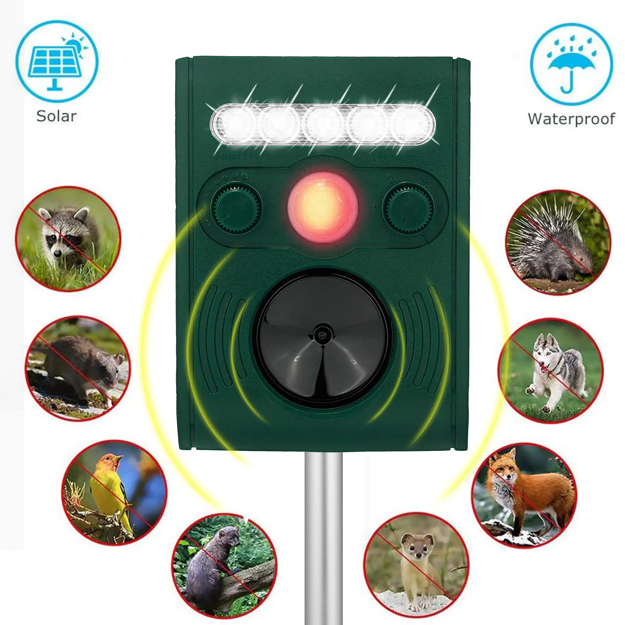 Animal Repeller Outdoor Solar with LED Light Waterproof with Motion Sensor Dogs Cats Squirrels Rabbits
Animal Repeller Outdoor Solar with LED Light Waterproof with Motion Sensor Dogs Cats Squirrels Rabbits