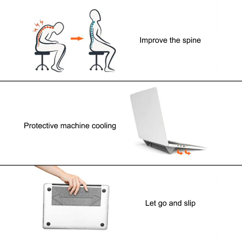 Foldable Laptop Stand for Macbook air pro notebook Cooling Portable computer tablet pc Pasteable Laptop Stand 
Foldable Laptop Stand for Macbook air pro notebook Cooling Portable computer tablet pc Pasteable Laptop Stand