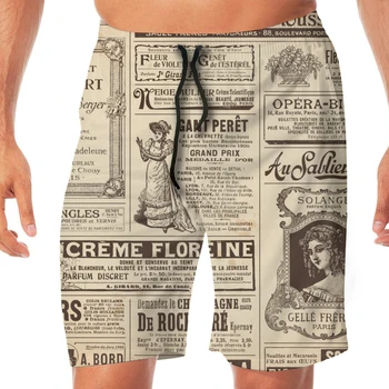 

Men Casual Summer Hawaiian Beach Pants Half Trousers Vintage Newspapers Print