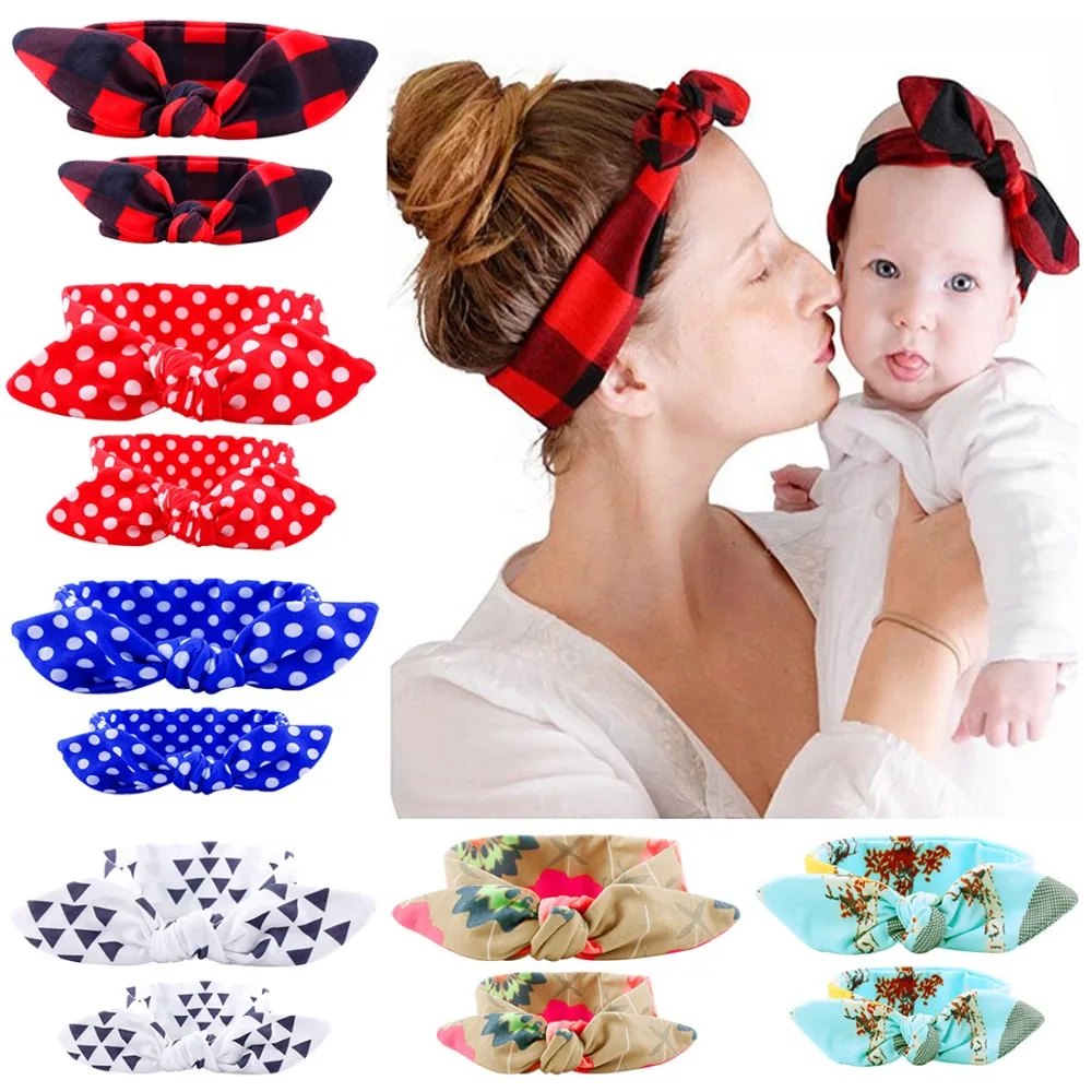 

2Pcs/Set Headbands Mother Baby Turban Mom And Me Matching Headband Mom Daughter Rabbit Ears Floral Print Hair Accessories