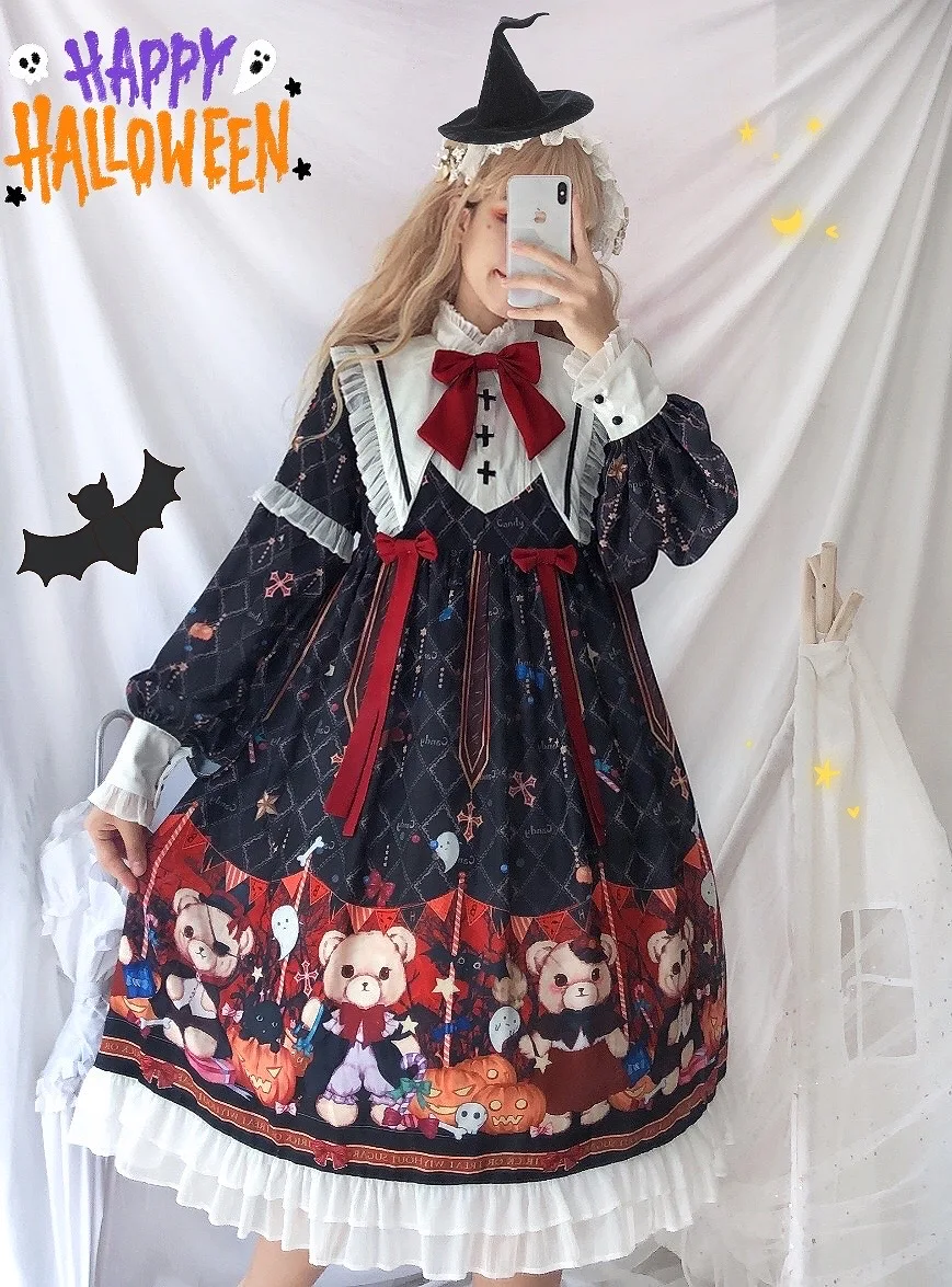 Gothic Style Halloween Bear Vintage Pattern Printed OP Dress Sweet Lolita Cute Bowknot Tea Party Dress Cosplay Costume for Women
Gothic Style Halloween Bear Vintage Pattern Printed OP Dress Sweet Lolita Cute Bowknot Tea Party Dress Cosplay Costume for Women
