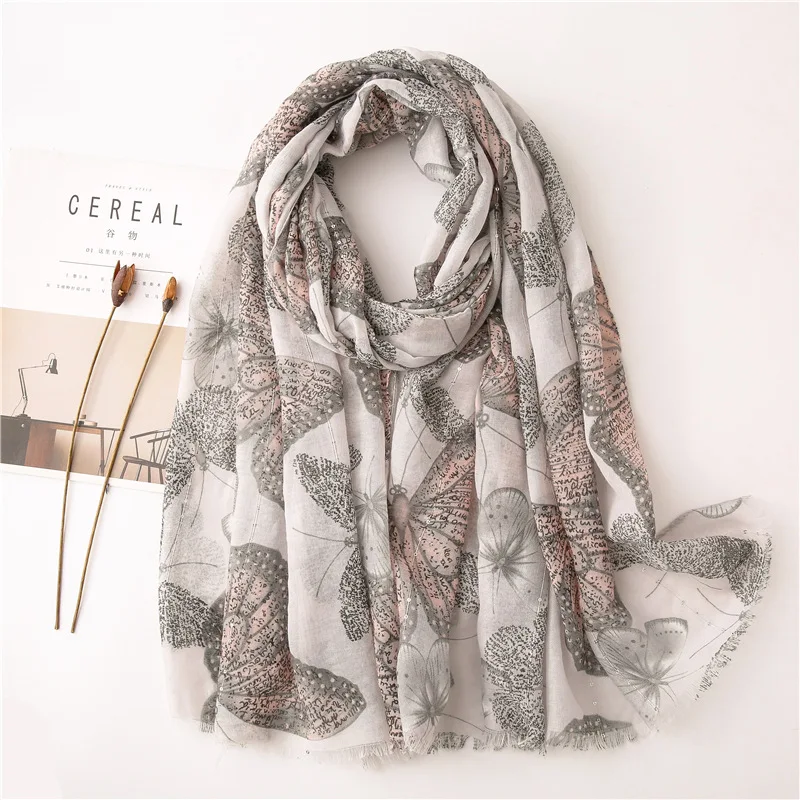 Waliicorners Scarf Flower Butterfly Beach Hijab Shawls and Wraps Female Foulard Echarpe Designer Bandana 7 H30a44de9a0134e208b4938d606d7b3b1a