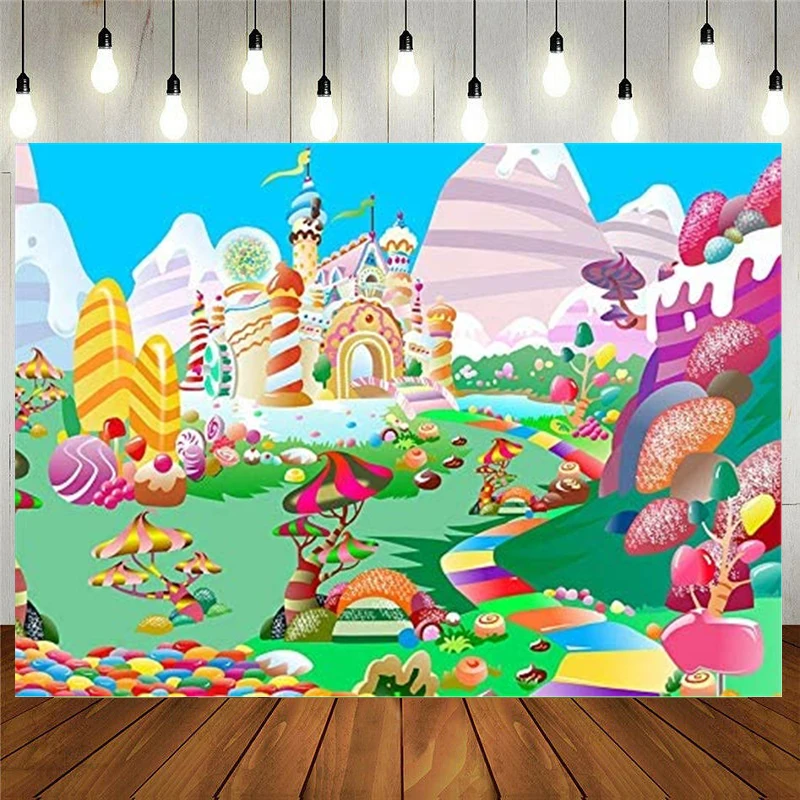 Мультяшный фон с изображением замка сладостей Сказочный для фотосъемки детей