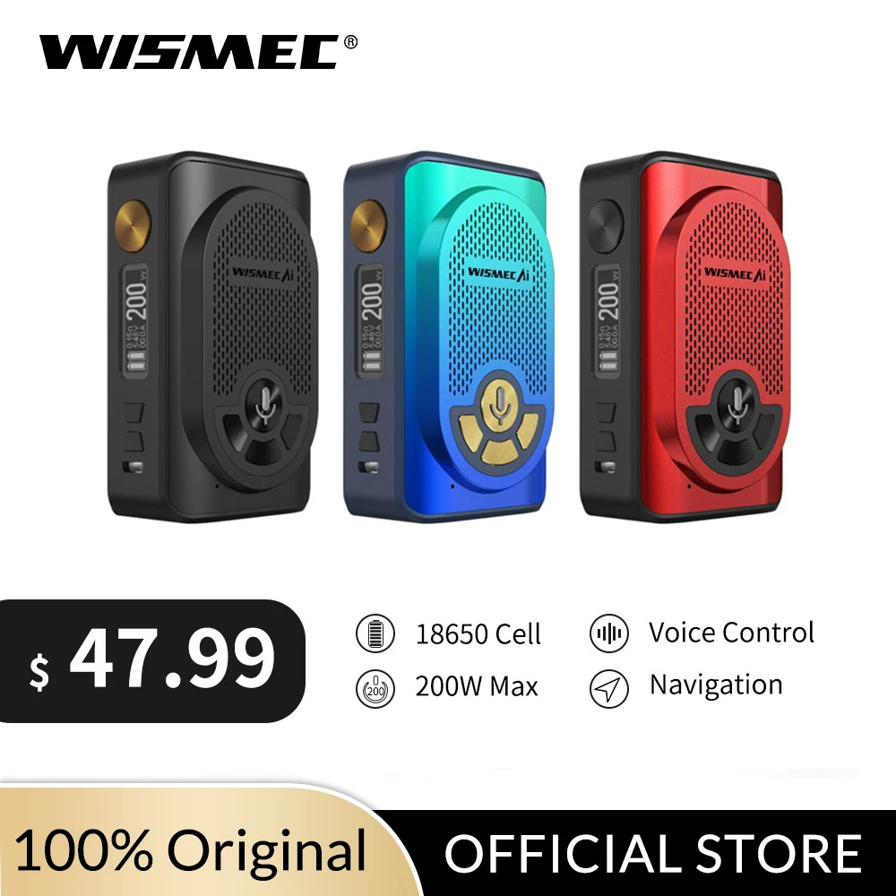 Original 200w Wismec AI Box mod no 18650 battery Bluetooth HANDS-FREE speaker voice control Electronic Cigarette vape mod
Original 200w Wismec AI Box mod no 18650 battery Bluetooth HANDS-FREE speaker voice control Electronic Cigarette vape mod