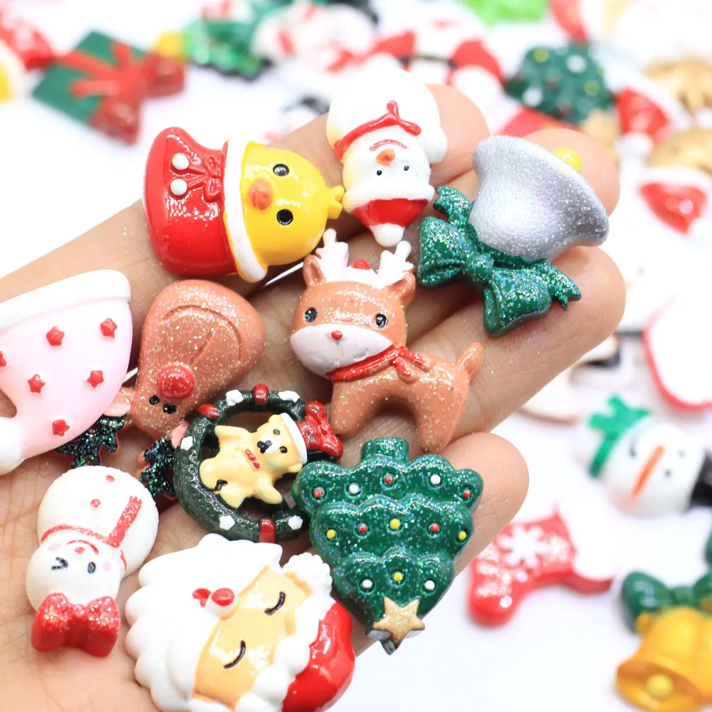 

Wholesale Lot Christmas Cute Kawaii Flatback Resin Cabochons Assorted Resin Xmas Decoration Charms Craft Holiday