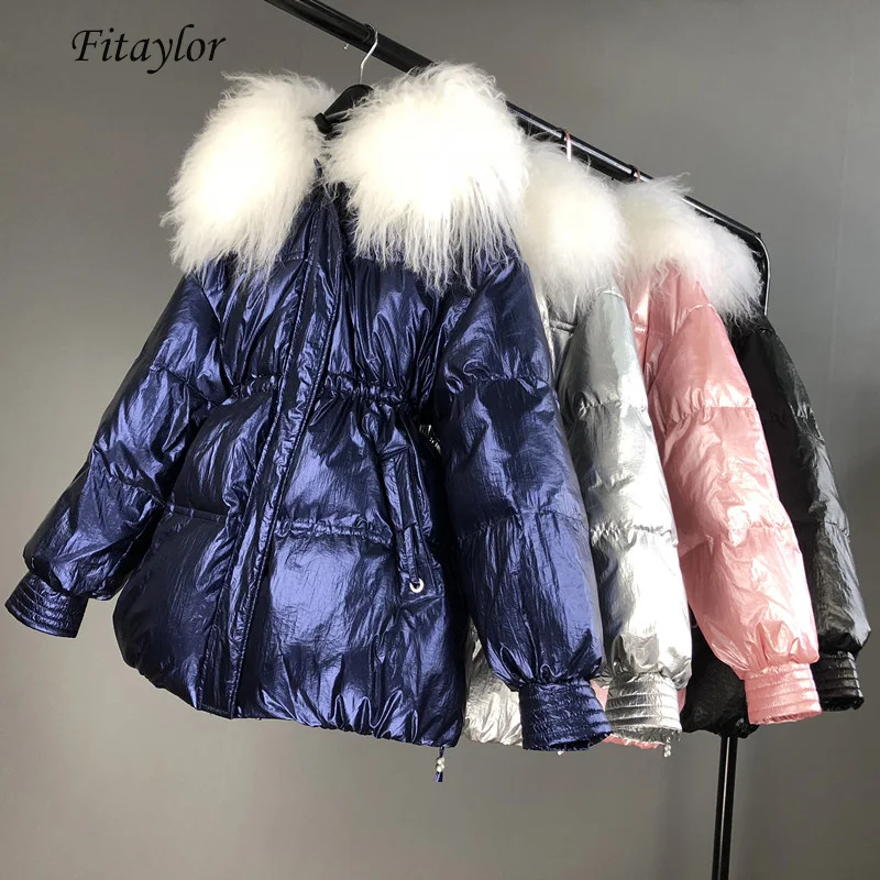 Fitaylor Winter Down Coat Loose Bread Overcoat Snow Large Natural Fur Collar Silver Bright White Duck Down Parkas Thick Outwear
Fitaylor Winter Down Coat Loose Bread Overcoat Snow Large Natural Fur Collar Silver Bright White Duck Down Parkas Thick Outwear