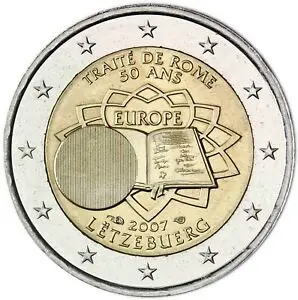 

Luxembourg 2007 50th Anniversary of the Treaty of Rome 2 Euro Real Original Coins True Euro Collection Commemorative Coin Unc