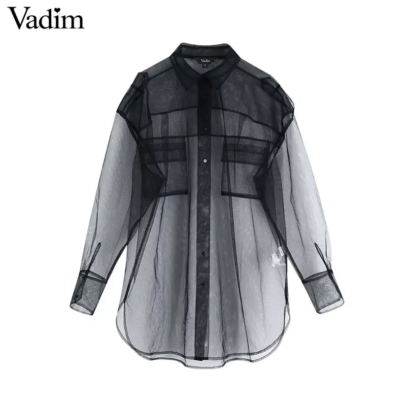 Vadim women chic oversized see through long blouse long sleeve casual shirt female stylish mesh solid tops blusas LB656
Vadim women chic oversized see through long blouse long sleeve casual shirt female stylish mesh solid tops blusas LB656