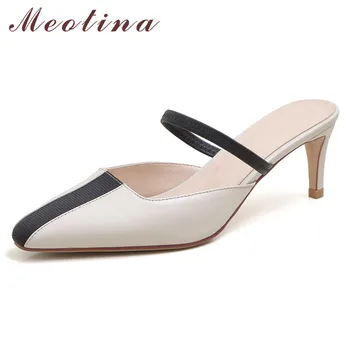 Meotina Pumps Women Natural Genuine Leather High Heel Mules Shoes Square Toe Thin Heels Lady Footwear Summer Black Beige Size 40 
Meotina Pumps Women Natural Genuine Leather High Heel Mules Shoes Square Toe Thin Heels Lady Footwear Summer Black Beige Size 40