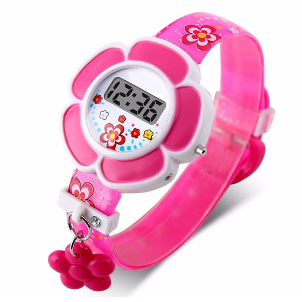 Часы с мультяшными цветами для детей милые силиконовые цифровые наручные часы
