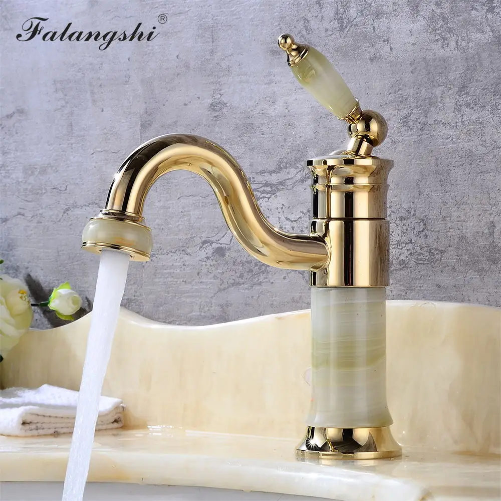 Luxury Jade Basin Faucet Golden Finish Basin Mixer Tap 360 Swivel Bathroom Washbasin Tap Marble Stone Elegant Mixer Crane WB1093 
Luxury Jade Basin Faucet Golden Finish Basin Mixer Tap 360 Swivel Bathroom Washbasin Tap Marble Stone Elegant Mixer Crane WB1093
