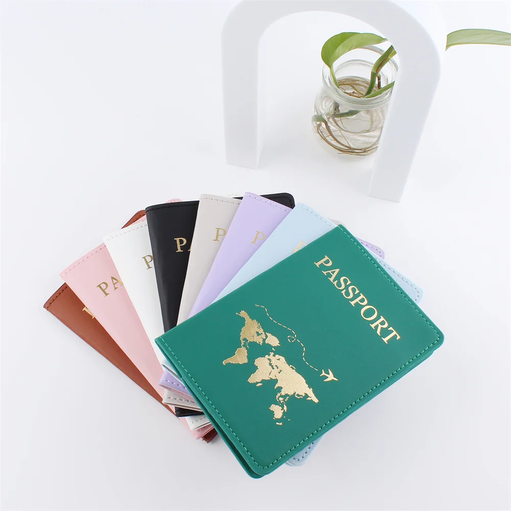 

The World Map Passport Cover Hot Stamping Luggage Tag Couple Wedding Passport Cover Case Set Letter Travel Holder Passport Cover