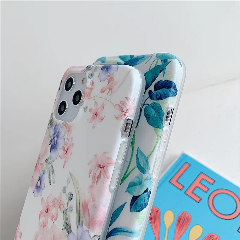 INS Plants flower painted Case for iphone 12 12Pro Max 11 11Pro X XR XS Max 7 8 Plus SE Matte soft silicone case Cover capa