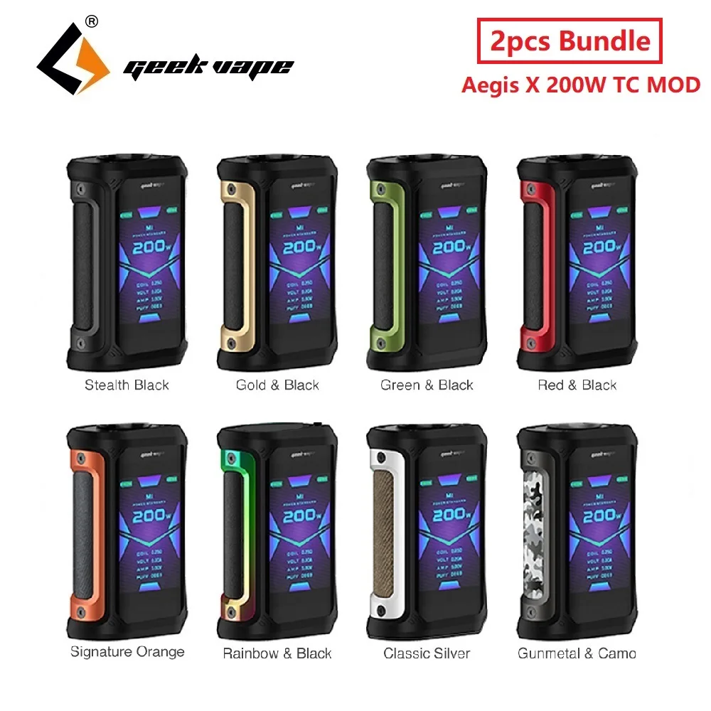 

2pcs/set Geekvape Aegis X 200W TC Mod with AS2.0 Chipset & 2.4 inch OLED Screen E-cig Vape Mod Vs Aegis Legend / Drag 2 /Shogun