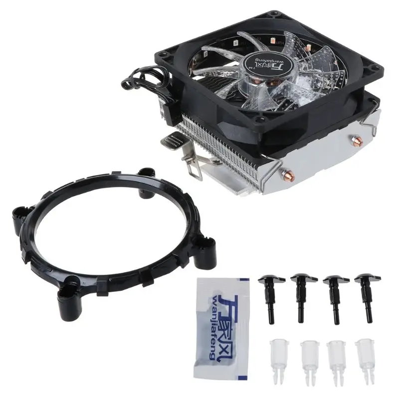 CPU Cooler 2 Copper Heat Pipes 3Pin CPU Cooling Fan with 5 Colors Light for LGA 1151/1155/1156/AM2+/AM3+/AM4
CPU Cooler 2 Copper Heat Pipes 3Pin CPU Cooling Fan with 5 Colors Light for LGA 1151/1155/1156/AM2+/AM3+/AM4