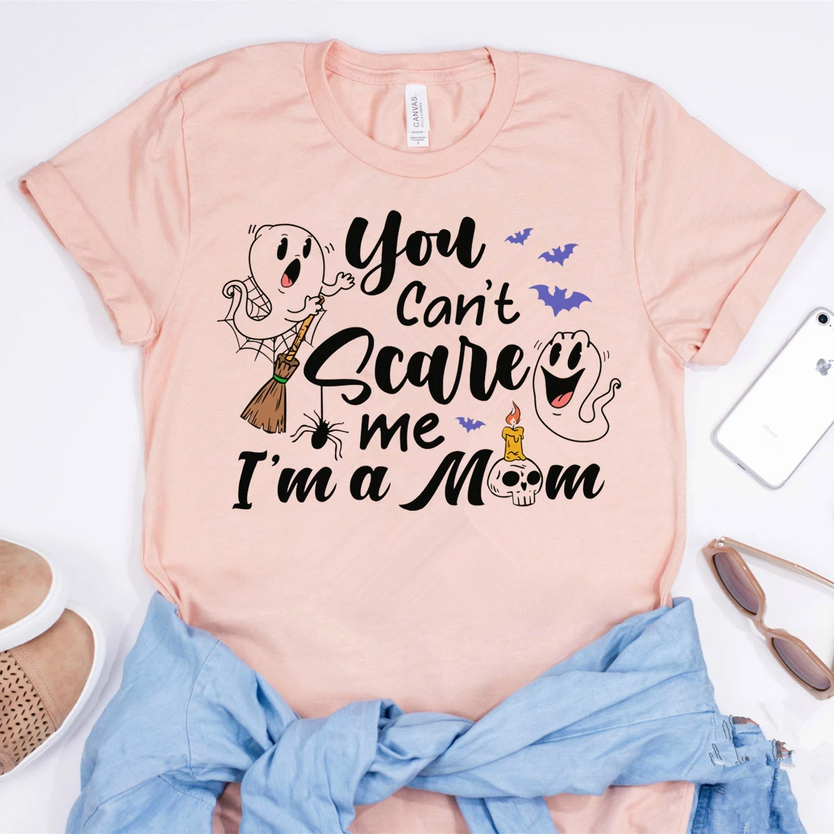 

You Can't Scare Me I'm A Mom Shirt Halloween Mom T-Shirt Funny Festival Party Shirts Halloween Sayings Tee Harajuku Shirt