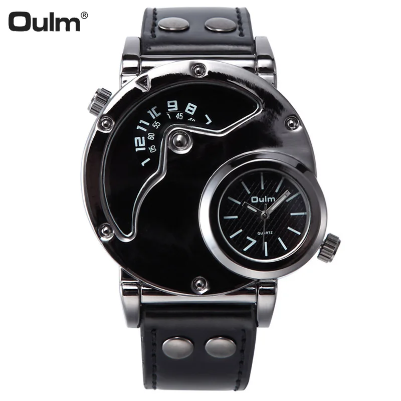 Мужские часы Oulm 9591 Модные Военные кварцевые наручные с двойным временем и